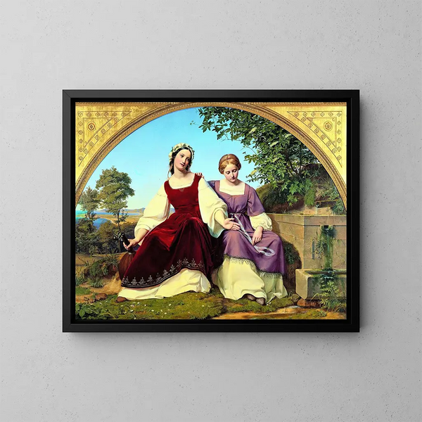 Dos chicas en el pozo - Eduard Julius Friedrich Bendemann — cuadro enmarcado en la pared