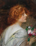 Vista trasera de una joven de perfil con un ramo de rosas en sus manos - Eduard Veith — vista de la obra