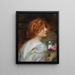 Vista trasera de una joven de perfil con un ramo de rosas en sus manos - Eduard Veith — cuadro enmarcado en la pared