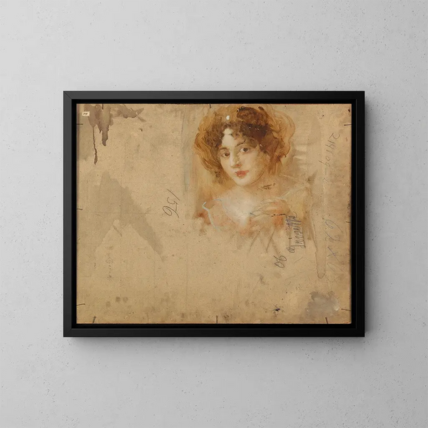 Dama con sombrero en un vestido amarillo - Eduard Veith — cuadro enmarcado en la pared