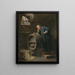 A monk in a wine cellar with a wine siphon - Eduard von Grützner — framed artwork on a wall