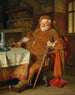 Falstaff con una espada, jarra de vino y vaso - Eduard von Grützner — vista de la obra