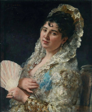 Eduardo Leon Garrido - A portrait of a Spanish lady with a fan.webp