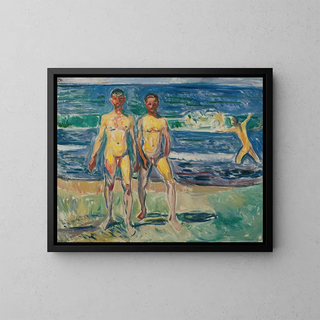Hombres junto al mar - Edvard Munch — cuadro enmarcado en la pared