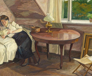 interior con mujer leyendo - Edvard Weie — vista de la obra