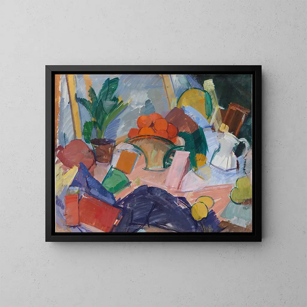 Still life with oranges in a basket - Edvard Weie — framed artwork on a wall