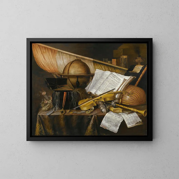 naturaleza muerta de vanidad con libros y folletos - Edwaert Collier — cuadro enmarcado en la pared