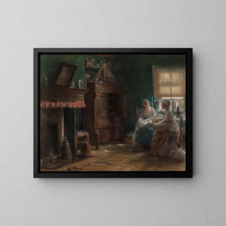 Una conversación de la tarde - Edward Antoon Portielje — cuadro enmarcado en la pared