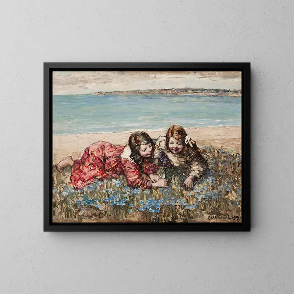 Rassemblement de fleurs au bord de la mer - Edward Atkinson Hornel — cuadro enmarcado en la pared