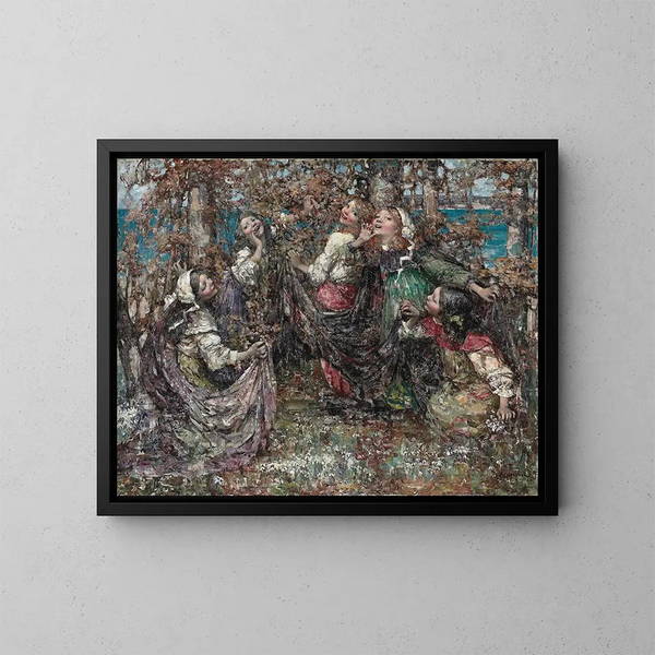 Ronde des roses - Edward Atkinson Hornel — cuadro enmarcado en la pared