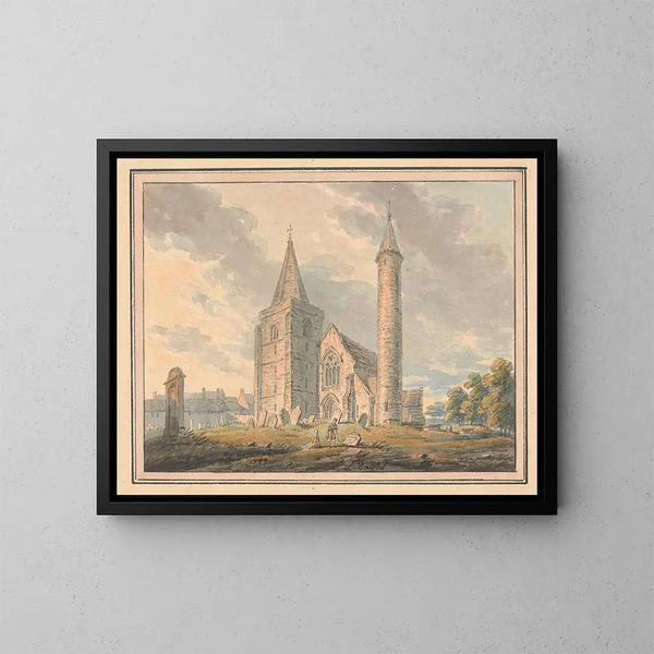 Catedral de Brechin y torre redonda, Forfarshire, Escocia - Edward Dayes — cuadro enmarcado en la pared