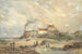 Children playing on the beach with a smoking house in the distance - Edward Duncan — artwork view
