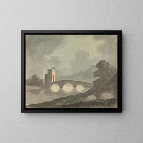Bridge and Tower - Edward Francis Burney — framed artwork on a wall