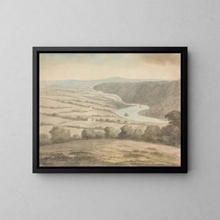 Paisaje fluvial con barcos - Edward Francis Burney — cuadro enmarcado en la pared