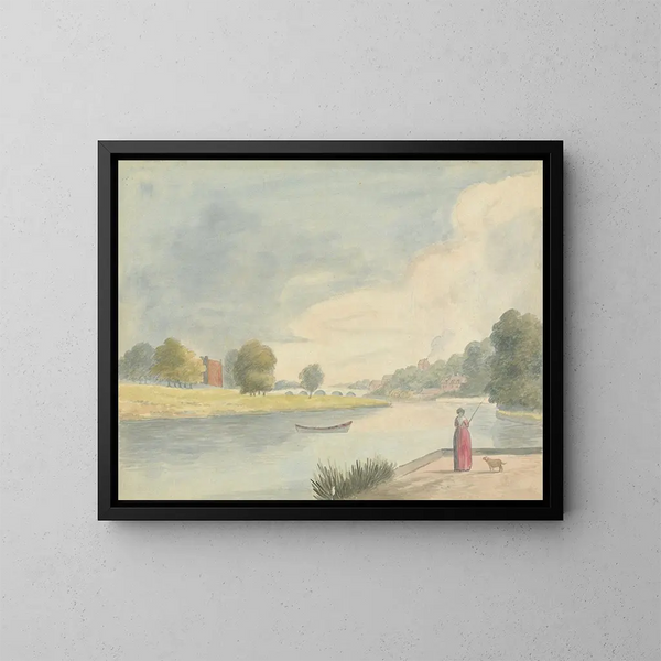 Woman fishing - Edward Francis Burney — framed artwork on a wall