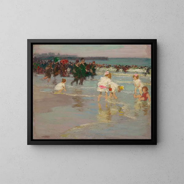 Escena de playa o Domingo en la playa - Edward Henry Potthast — cuadro enmarcado en la pared