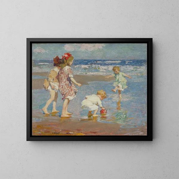 Niños jugando en las olas - Edward Henry Potthast — cuadro enmarcado en la pared