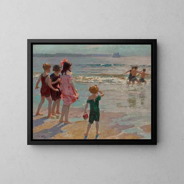 Niños junto al mar - Edward Henry Potthast — cuadro enmarcado en la pared