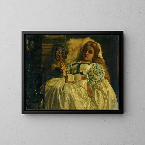 El abanico de pavo real - Edward John Poynter — cuadro enmarcado en la pared