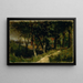 paisaje sin título escena de bosque con cerca roja y edificio - Edward Mitchell Bannister — cuadro enmarcado en la pared