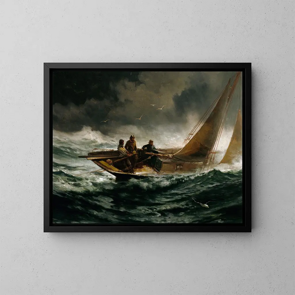 Enfrentando una tormenta - Edward Moran — cuadro enmarcado en la pared