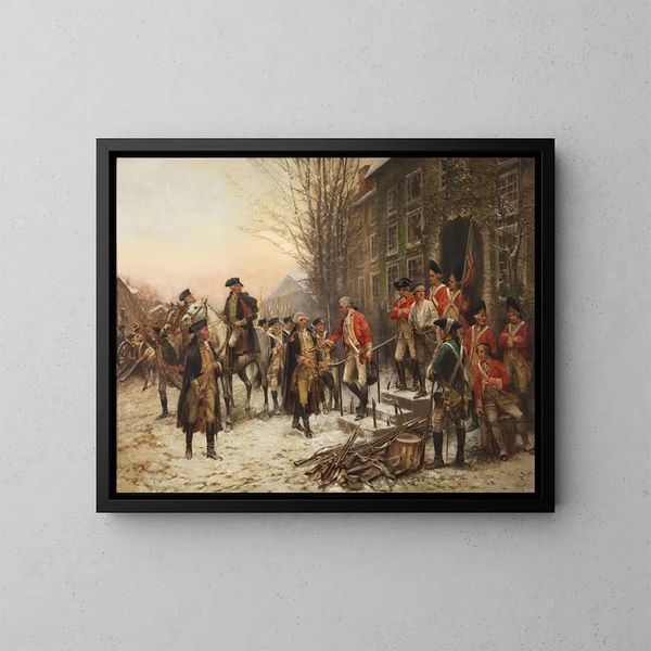 George Washington 1732-1799 frente a Nassau Hall - Edward Percy Moran — cuadro enmarcado en la pared