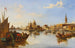 Gondolas y barcos de pesca en la desembocadura del Gran Canal Venecia - Edward Pritchett — vista de la obra
