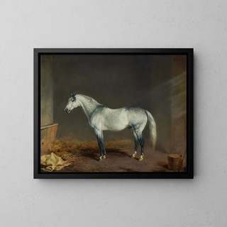 Un caballo de carreras gris en un establo - Edward Troye — cuadro enmarcado en la pared