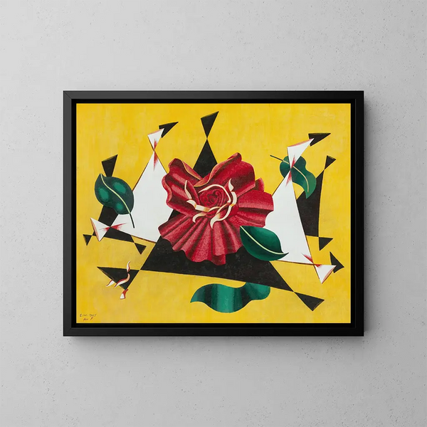 abstracto con rosa - Edward Wadsworth — cuadro enmarcado en la pared