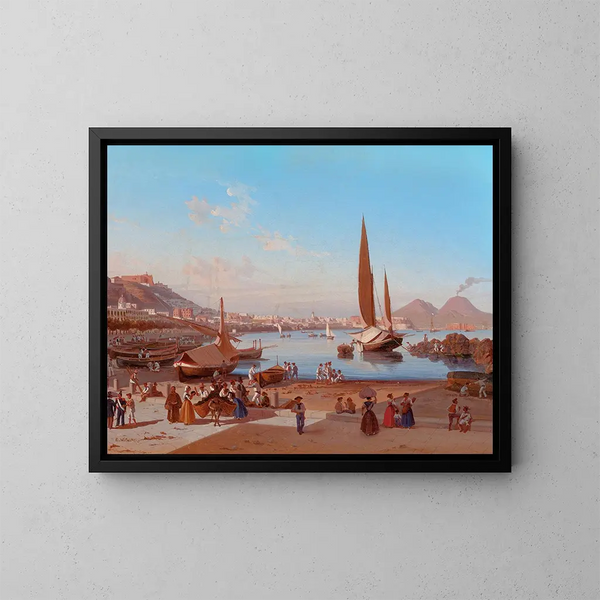 Nápoles con el Vesubio a lo lejos - Edward William Cooke — cuadro enmarcado en la pared