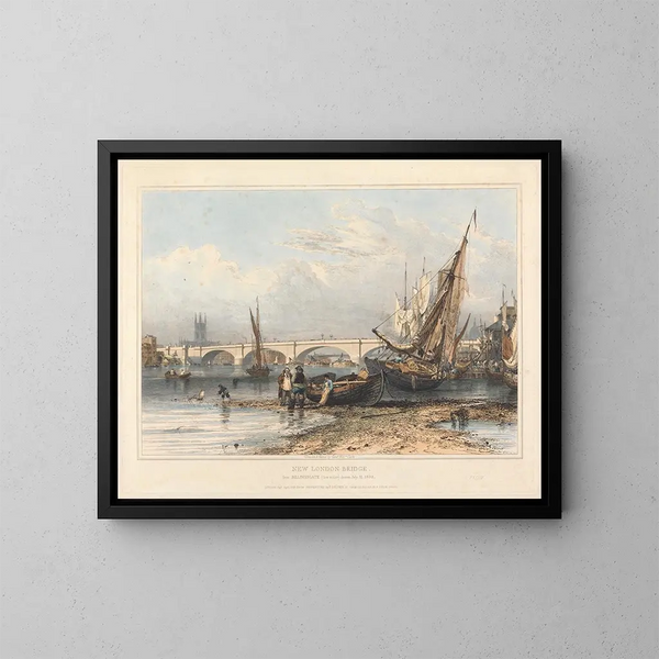 Nuevo London Bridge desde Billingsgate - Edward William Cooke — cuadro enmarcado en la pared