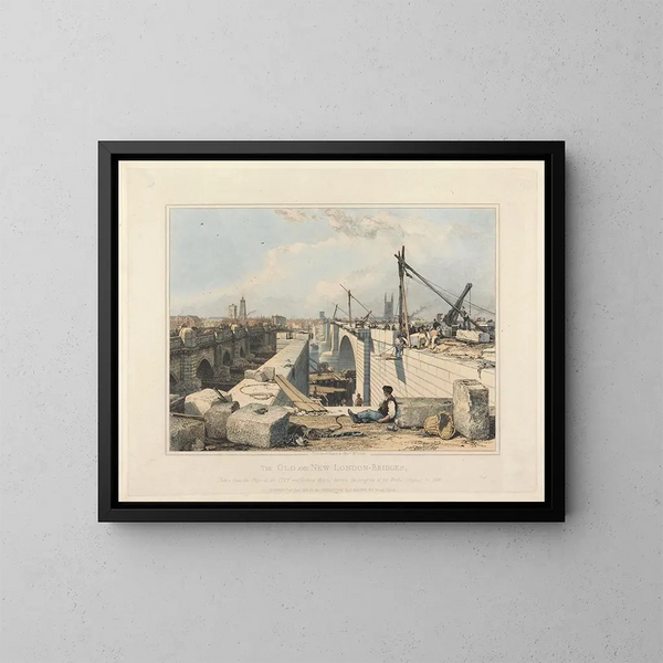 El viejo y el nuevo puente de Londres - Edward William Cooke — cuadro enmarcado en la pared