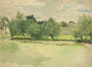 Edwin Austin Abbey - Landscape Meadow Church in background.webp
