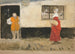 Estudio de escena callejera de hombre en la puerta y mujer en vestido rojo - Edwin Austin Abbey — vista de la obra