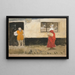 Estudio de escena callejera de hombre en la puerta y mujer en vestido rojo - Edwin Austin Abbey — cuadro enmarcado en la pared