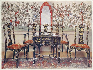 Edwin Foley - Black lacquer settee chairs and table red lacquer mirror.webp
