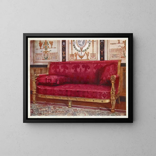 Sofá de madera dorada cubierto de brocado de Lyon rosa - Edwin Foley — cuadro enmarcado en la pared