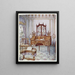 de mesa de dibujo y escritura en madera satinada en forma de D, en caoba incrustada, en porcelana cilíndrica y en biblioteca - Edwin Foley — cuadro enmarcado en la pared