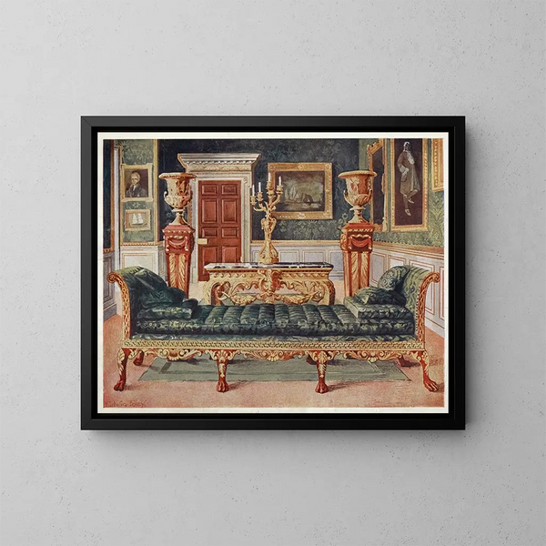 la suite georgiana en caoba y dorado en la galería y el salón verde de Longford Castle - Edwin Foley — cuadro enmarcado en la pared
