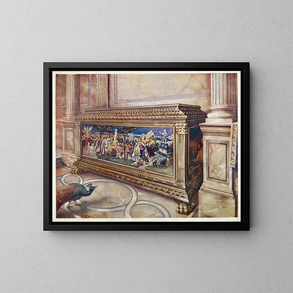 Cofre de matrimonio o cassone en el Museo Victoria and Albert de South Kensington, Italia, Florencia, probablemente hacia 1550 - Edwin Foley — cuadro enmarcado en la pared