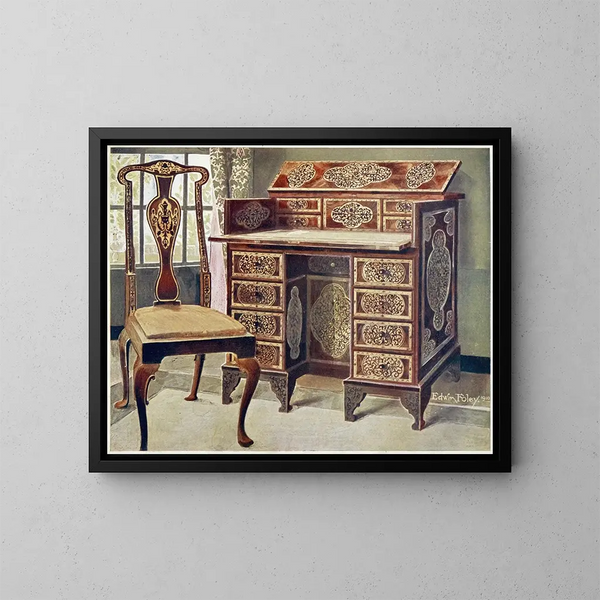 Mesa para escribir en nogal marquetería - Edwin Foley — cuadro enmarcado en la pared