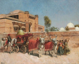 Una procesión nupcial frente a un palacio en Rajasthan - Edwin Lord Weeks — vista de la obra