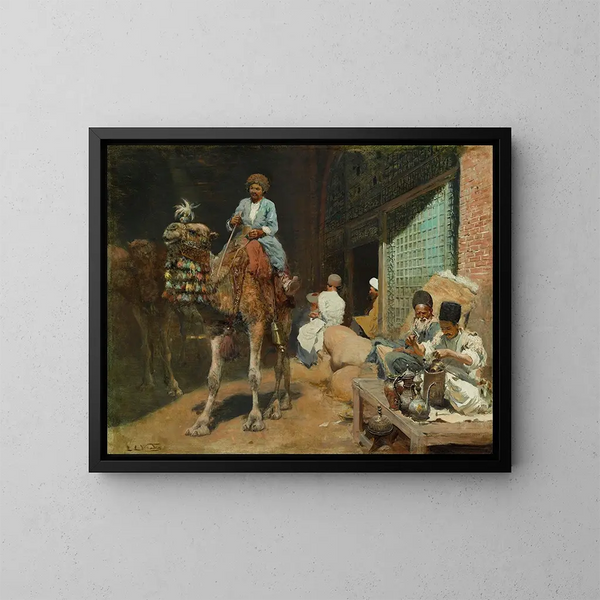 Un marché à Ispahan - Edwin Lord Weeks — cuadro enmarcado en la pared