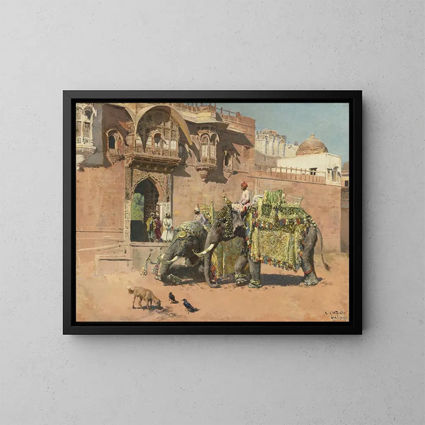 Los elefantes del Rajá de Jodhpur - Edwin Lord Weeks — cuadro enmarcado en la pared