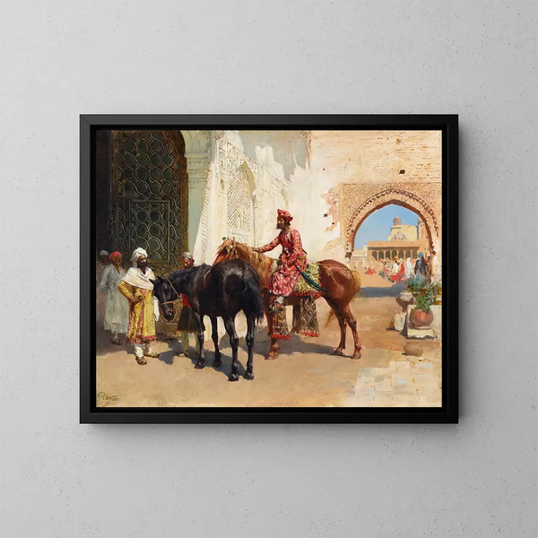 Vendedor de caballos persas en Bombay - Edwin Lord Weeks — cuadro enmarcado en la pared