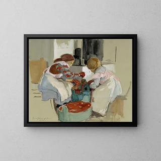 Dos niñas tiñendo tela - Eero Järnefelt — cuadro enmarcado en la pared