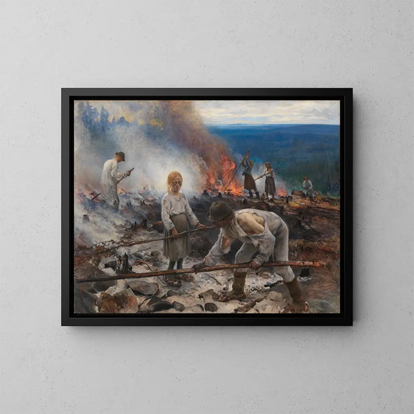 Bajo el yugo, quemando los matorrales - Eero Järnefelt — cuadro enmarcado en la pared
