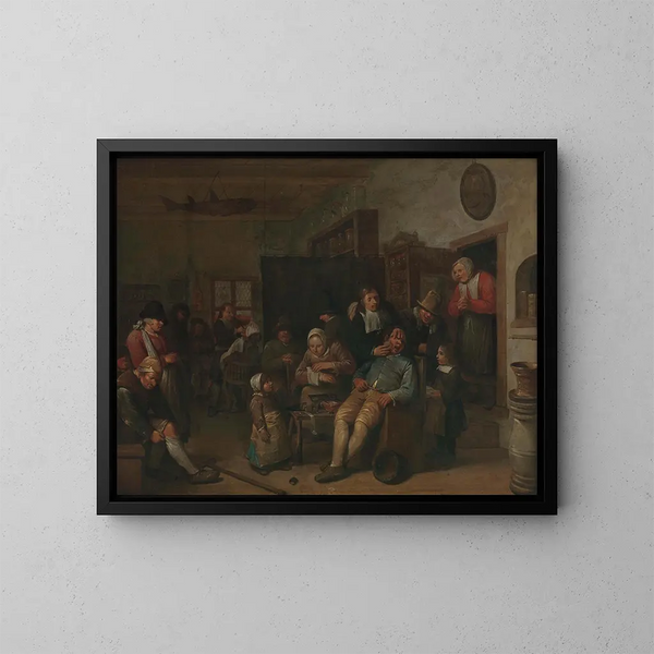 Surgeon and barber - Egbert van Heemskerck — framed artwork on a wall