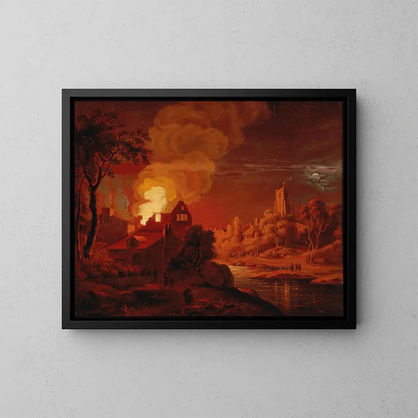 Una fogata nocturna - Egbert van der Poel — cuadro enmarcado en la pared