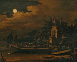Egbert van der Poel - A nocturnal river landscape with a ferry boat.webp